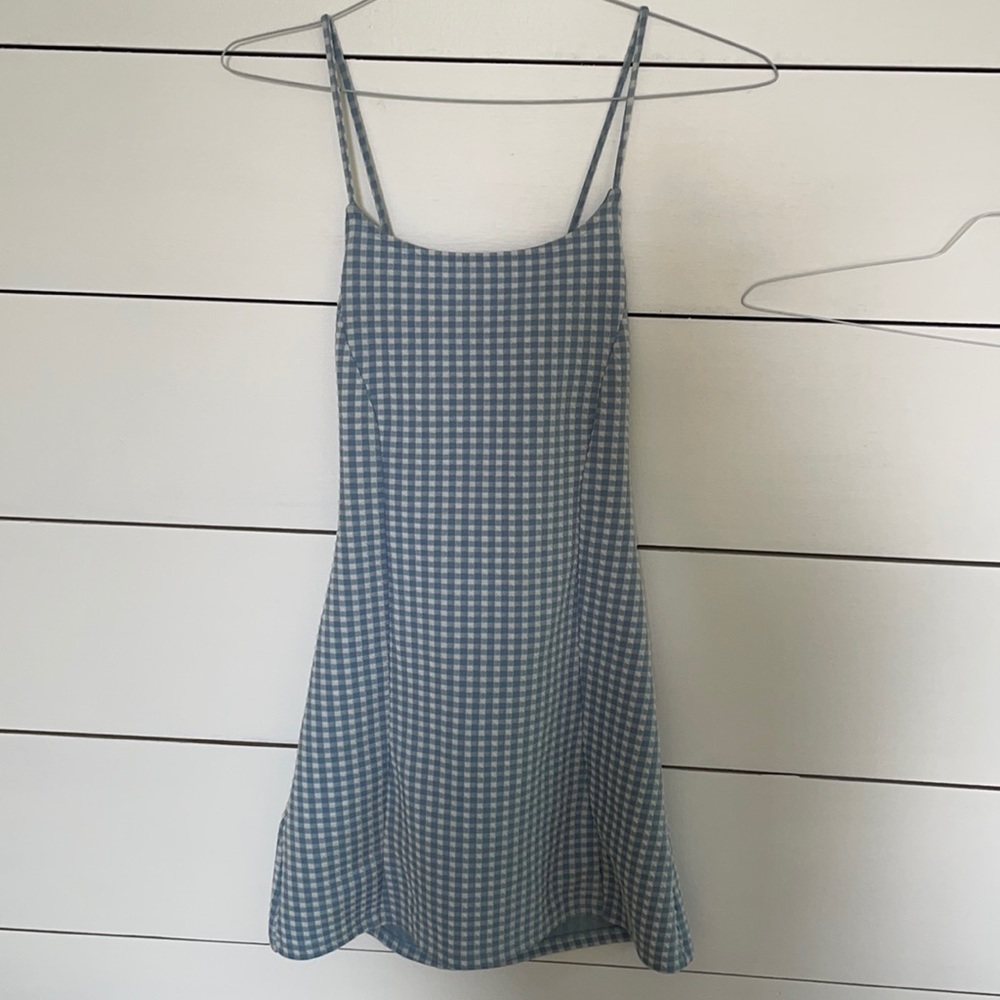 Blue and white bodycon gingham dress